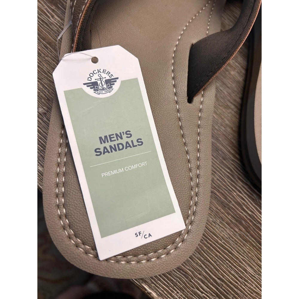 Dockers Mens Sandals Flip Flops Taupe Leather Comfort XX Large 13 14 - Picture 2 of 4
